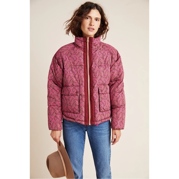 Anthropologie Numph Lillie Puffer Jacket XL Pink Floral Quilted - Picture 4 of 15